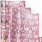 LeZakaa Weihnachts-Geschenkpapier Mini-Rolle, rosa Metallic-Folienglanzpapier – Schneeflocken/Weihnachtsmann/HO-Druck für Geschenkverpackung, Kunsthandwerk – 43,2 x 304,8 cm – 3 Rollen (42,5
