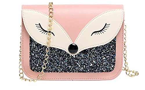 Hjkiopc Mädchenkette Minitasche,Kleine Mädchen rosa Kleine Tasche,Kleine Mädchenhandtasche,Mädchenhandtasche mit Großem Fassungsvermögen mit Abnehmbarer Kette(Fuchs-Rosa)