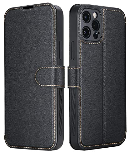 ELESNOW Hülle für iPhone 13 Pro Max, PU Leder Klappbar Wallet Handyhülle Schutzhülle Tasche mit Kartenfach, Standfunktion, Magnetisch für Apple iPhone 13 Pro Max Hüllen (Schwarz)