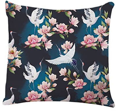 YGGQF Kissenbezug für Sofakissen, elegant, rote Kraniche, Chrysanthemen, Blumen, Heimdekoration, Kissenbezug für Sofa, 45,7 x 45,7 cm