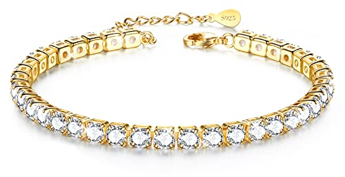 Fußkettchen Tennis für Frauen, Gold und Silber 925 Stabil, Armband Damen, Geschenk, 8.5in+2in