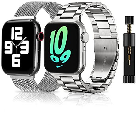 MiKoyi Correa Compatible con Apple Watch 49 mm 46 mm 45 mm 44 mm 42 mm, Correa Acero Inoxidable Metal de Repuesto Band Compatible con iWatch Series 11/10/9/8/7/6/5/4/3/2/1/Ultra/SE, Plata