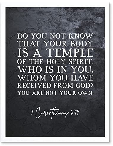 Artery8 1 Corinthians 6:19 Your Body is a Temple of the Holy Spirit Christian Bible Verse Quote Scripture Typography Art Print Framed Poster Wall Decor 12x16 inch