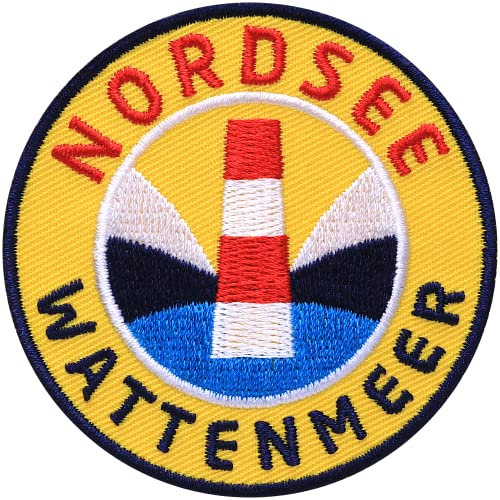 2 x Nordsee Wattenmeer 62 mm gestickt/Patch Patches Abzeichen Aufbügler Aufnäher Bügel-Flicken Applikation zum Aufbügeln Aufnähen auf Kleidung Rucksack/Leuchtturm Meer Strand Küste Urlaub