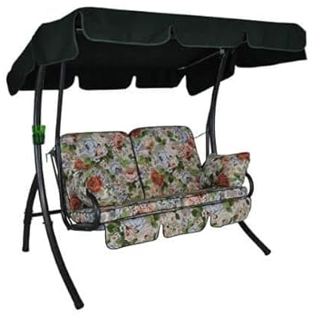 Angerer Freizeitmöbel GmbH Hollywoodschaukel 2-Sitzer Comfort - Gartenschaukel Made in Germany - Schaukel zum Sitzen und Entspannen - mit Bett-Funktion - einfache Montage (Beige-Bunt geblümt)