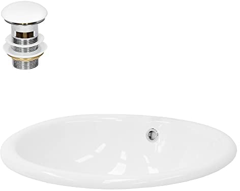 ML-Design Waschbecken Keramik Weiß glänzend 49x19,5x40,5cm Oval inkl Ablaufgarnitur Einbauwaschbecken mit Überlauf Badezimmer Aufsatzwaschbecken Einbauwaschtisch Waschschale Waschplatz Handwaschbecken