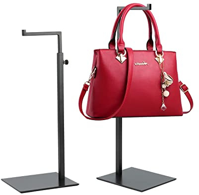 K KAIDIYIN Purse Display Stand - 2 Pack Solid Black Bag Display Rack Stands, Counter Adjustable Height Stainless Steel Purse Handbag Holder Display Stand