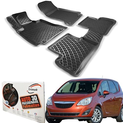 Trimak Passgenau 3D Fussmatten Auto Kompatibel mit Opel Meriva B 2010-2017 Auto Zubehör 1. Und 2. Reihe Gummimatten Autos TPE Allwetter Geruchlos rutschfest Vorne und Hinten Schwartz