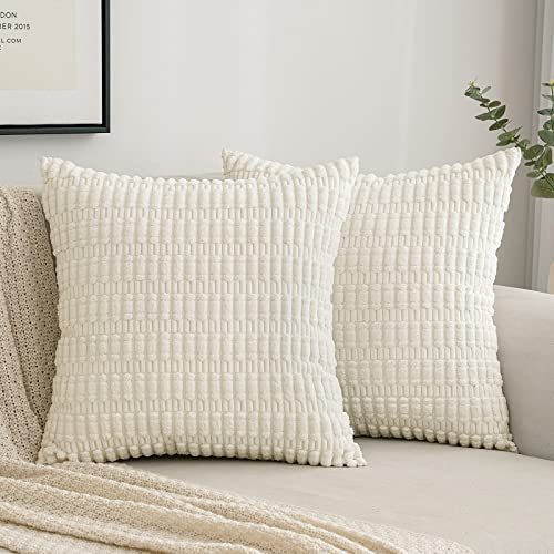 EMEMA Kordsamt Kissenbezüge Dekorative Sofakissen Moderne Kissenhüllen 50x50 cm Dekokissen Weicher Zierkissenbezug für Wohnzimmer Sofa Schlafzimmer 2er Set Reines Weiß