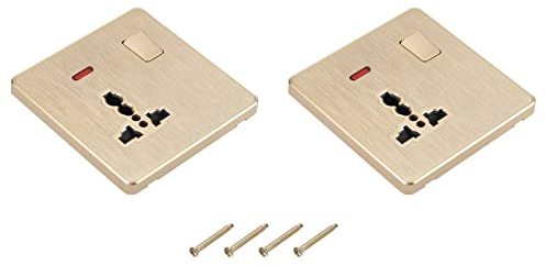 PATIKIL 2Pack UK US Steckdose Schalter Mehrfach Steckdose Gold Ton mit Indikator 250V 13A 88mmx86mm