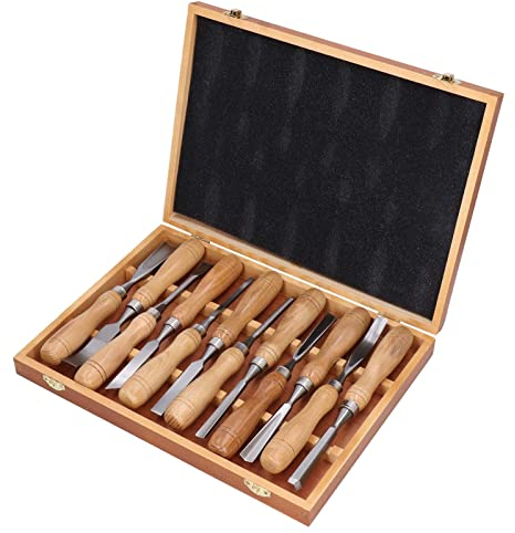 Juego De Herramientas Para Tallar Madera De 12 Piezas, Hoja CRV Con Mangos De Madera, Perfecto Para Manualidades Y Cinceles De Grabado