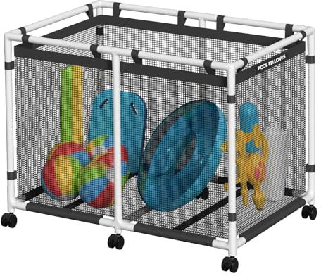 POOL FELLOWS 810 Liter Pool-Aufbewahrungsbehälter, Max | Grober Netz-Organizer für Poolnudeln, Spielzeug, Schwimmzubehör & Handtücher, UV-beständiges Mesh-Material, 84 x 96 x 121 cm