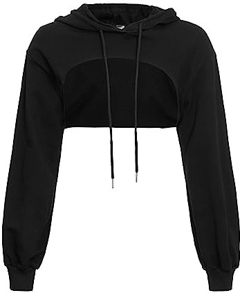 GORGLITTER Women's Cut Out Drawstring Hoodie Y2K Crop Tops Long Sleeve Sweatshirt Pullover Top Black M