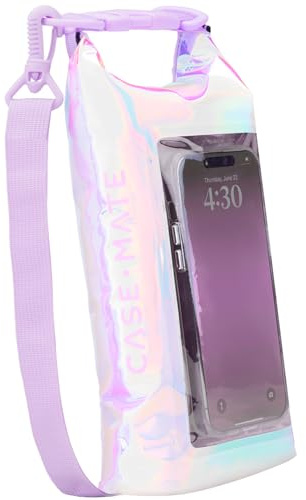 Case-Mate Soap Bubble Mini IP68 Waterproof Bucket Bag - Roll Top Dry Bag 2L Cap with Waterproof Pouch for Swimming Kayaking Boating Travel and More - for Phones Up to 7 - Iridescent