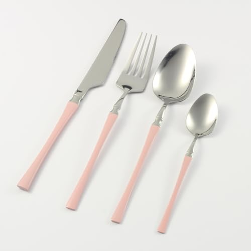 Juego De Cubiertos De Acero Inoxidable Para Cocina, 16 Piezas, Sistema De Color Macaron, Cubiertos, Cuchillos, Tenedores, Cucharas Para 4 Personas (plata rosa)