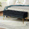 HULALA HOME Modern Velvet Storage Bench Box Ottoman with Gold Base & Nailhead Trim, Upholstered Bedroom Bench for End of Bed, Button-Tufted Footstool for Entryway Living Room Dining Room, Black