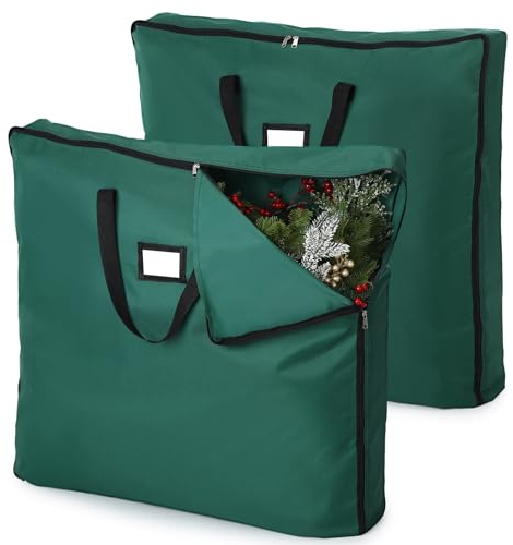 Windyun 2 Pack Christmas Pop up Tree Storage Bag 6ft Large Container with Clear Window Christmas Tree Storage Box with Handles and Dual Zippers for Xmas, 30 x 30 x 4.3 Inch(Green)