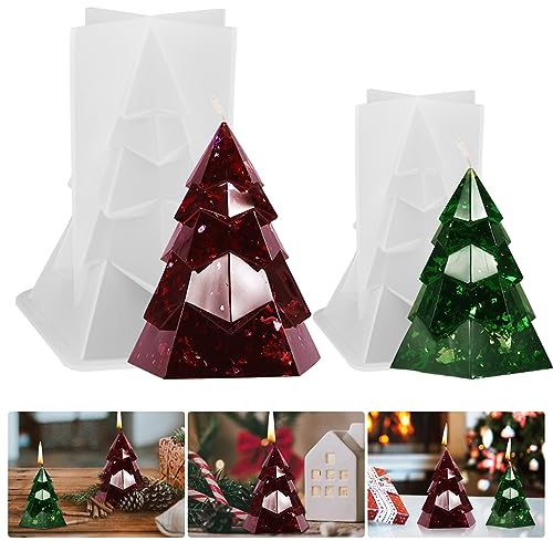 Gukasxi Lot de 2 moules à bougie de sapin de Noël 3D en silicone pour gâteau fondant, bougie d'aromathérapie, chocolat, savon, résine époxy pour décoration de Noël DIY (style B)