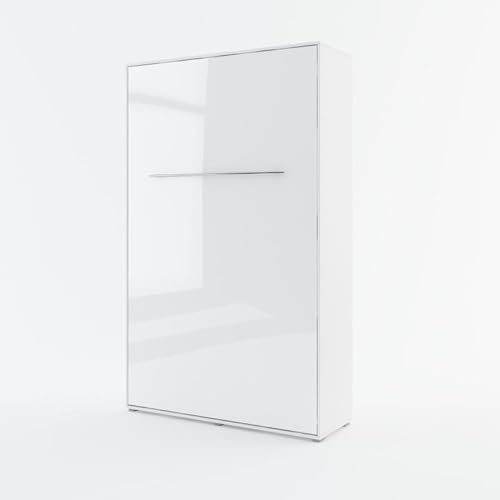 Homlando Lenart Schrankbett - Wandbett Concept Pro CP02 120x200 cm - Schrankklappbett Vertical - Schrank mit integriertem Klappbett - Funktionsbett (Weiß Glänzend)