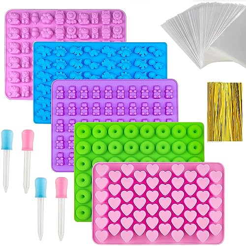 Stampo in silicone per caramelle, 5 stampi in silicone per caramelle, stampi riutilizzabili per caramelle, stampi per cubetti di ghiaccio con 4 pipette, stampi in silicone antiaderente