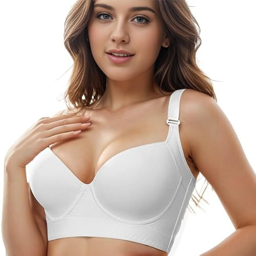 Women's Hide Back Fat Sculpting Uplift Bra Fashion Deep Cup Bra Shapewear Incorporated Back Coverage, White, 40C