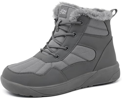ChayChax Botas Invierno Mujer Botines de Nieve Forro Cálido Cómoda Botines con Cordones Impermeables Aire Libre,Gris,40 EU