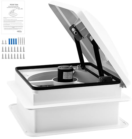 Pafessa 35,6 cm (14 Zoll) Wohnmobil-Dachventilator, 4 Geschwindigkeiten, Wohnmobil-Anhänger-Dachlüftung mit 12-Volt-Ventilator (weiß)