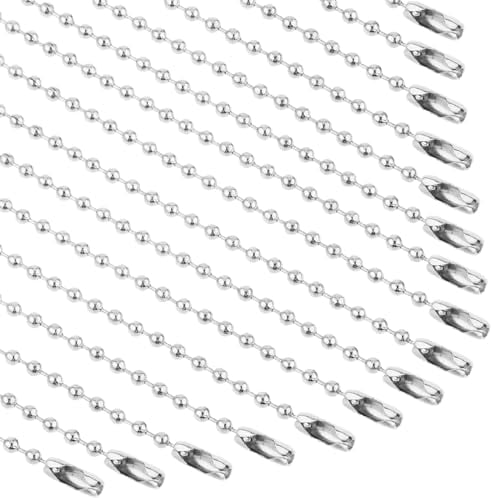 100 PCS Ball Chain Necklace Stainless Keyring Chain Extender for Label Tags, 3.9inch Roller Blind Chain for Jewelry Making DIY Crafts, Necklace Hanging, Dog Tag, Silver Metal 2.4 Mm Ball Bead Chain