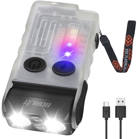 BORUIT V20 Small Powerful Torch 180°Head Swivels Super Bright 1000 LM with Cob Side Light, USB C Rechargeable Torch with Two-Way Clip,Lanyard and Keychain, Magnetic