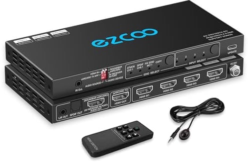 4K 120Hz HDMI 2.1 Switch 4x1 eARC Audio Extractor VRR ALLM HDCP2.3 ARC HDR10 CEC SPDIF Optical e 3.5mm Audio Out, HDMI Switcher 4 IN 1OUT IR Remote D-olby Digital EDID per PS5 XBOX NVIDIA AMD
