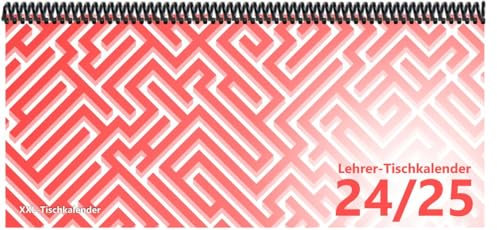Lehrer - Tischkalender 2024/25: XXL-Tischkalender, Bunt-Kalender Labyrinth rot 14,5 x 32,5 cm