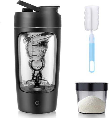 SOARFLY Shaker Électrique Protéine 650ml - Rechargeable USB C, Bouteille Sans BPA, Faible Volume Sonore, Noir
