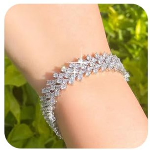 Aneneiceera Vintage Kristall Strass Armband - Hochzeit CZ Hand Kette Silber Tennis Kette - Glänzende Braut Schmuck Für Frauen Und Mädchen (Silber)