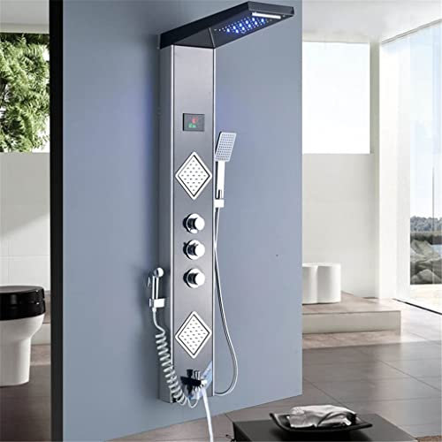 WAGXIyU LED Shower Panel Black Shower Column Tower Digital Screen Temp 3 Handle Mixer Tap Spray Bidet Shower Mixer Faucet (Color : A) (B)