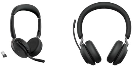 Jabra EVOLVE2 65 Flex LINK380A MS Stereo & Evolve2 65 Wireless PC Headset – Noise Cancelling Microsoft Teams Certified Stereo Headphones with Long-Lasting Battery – USB-A Bluetooth Adapter – Black