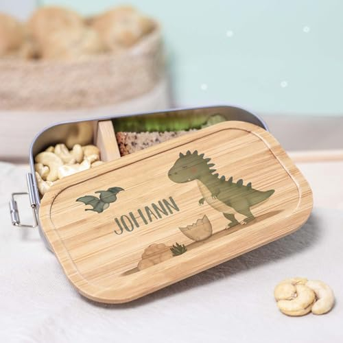 hellomini Personalisierte Brotdose für Kinder - Geschenk zur Einschulung - Lunchbox Geburtstagsgeschenk Junge & Mädchen, Brotdose zum Schulanfang (T Rex, 750ml)
