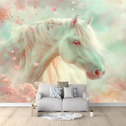 Vlies Fototapete Langhaariges weißes Pferd 3D Effekt 250 x 175 cm - Foto Tapete Schlafzimmer Wohnzimmer Moderne Vliestapete UV-Beständig Wandtapete Motivtapeten Dekoration