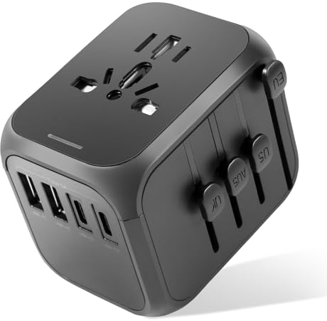 Carehabi Adaptateur Prise Universelle 25W,Adaptateur de Prise International avec 2 USB et 2 USB C,Adaptateur Prise Universelle pour UK USA Europe Australie Allemagne Thaïlande