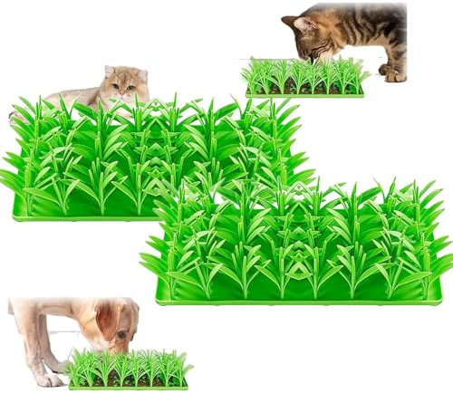 Silicone Grass Mat for Cats, Cat Grass Mat for Indoor Cats Silicone, Green Grass Silicone Slow Food Mat, Cat Grass Mat Food Toy, Pet Snuffle Mat for Dogs, Easy to Clean (2pcs)