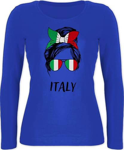 Langarmshirt Damen - Fußball EM WM - Cooles Italien Motiv Italia Style Italy - XL - Blau - Fussball Fanartikel top Europa Meisterschaft 2024 fu Ball Shirt Langarm fußball-Fanartikel trainingsshirt