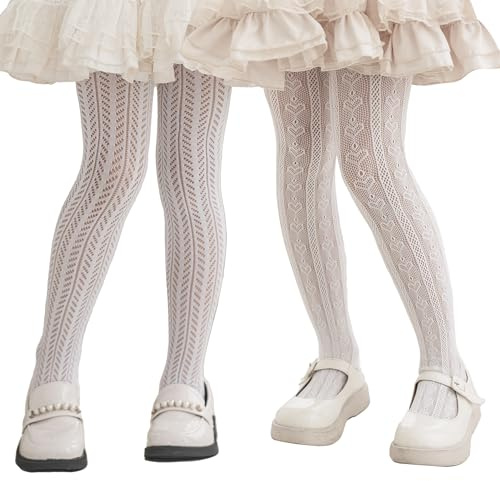 LOLANTA Pack de 2 Medias de Rejilla Fantasía para Niña, Pantys Infantiles de Encaje Calado para Fiesta