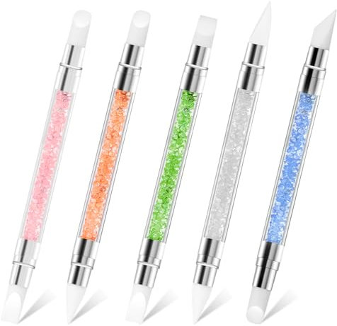 Abeillo 5 Pcs Silicone Nail Art Sculpture Pen, Rubber Tip Dual Head Nail Art Brush, Silicone Nail Tool, Rhinestone Nail Polish Carving Pen Nail Art DIY Decoration