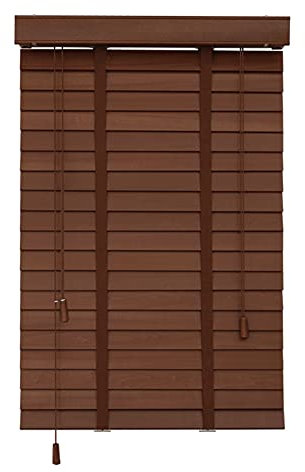 50 mm Holzjalousie mit Bändern in Braun – Mini-Jalousien für Küche, Wohnzimmer, Dekoration, 65 cm/85 cm/105 cm/125 cm/145 cm breit