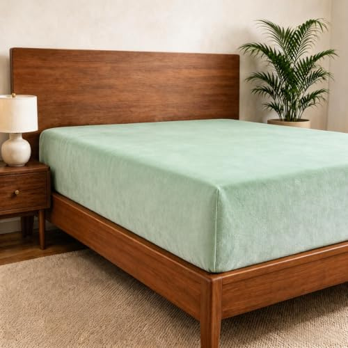 Cathay Home Queen Flannel-Plush Fitted Sheet - Ultra Soft & Thick Plush, No-Pilling - All Season Cozy Warmth - 12 Deep Pocket Fitted Sheet Only (Queen, Sage)