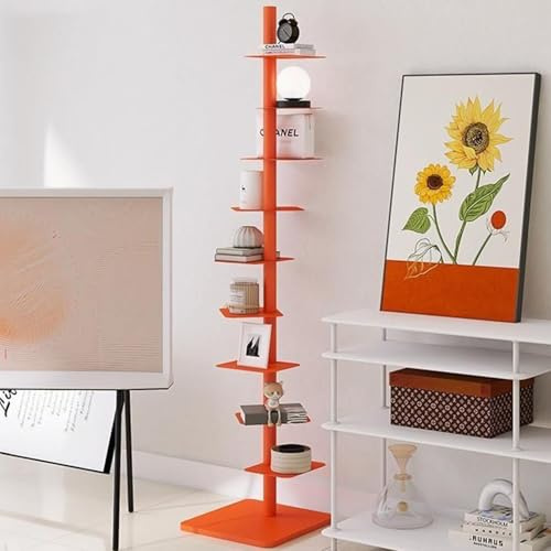 Spine Tower Bookcase - Modern - Metal - 9 Shelves - vertical -Adjustable - Space-Saving - Ideal for Home Office,Living Room,Dining Room,Bedroom Tall Bookcases for Small Spaces (Orange,16x16x69)