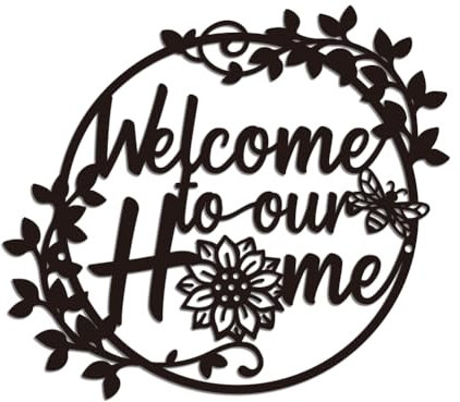 WADORN Panneau de Bienvenue Chez Nous, Décoration Murale en Métal Panneau Mural Inscription Tournesol Bienvenue Décoration Murale pour Porte D'Entrée Maison Ferme 30x26.5cm