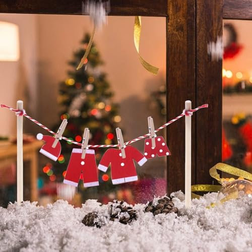 Wichtel Zubehör Weihnachten, Miniatur Wäscheständer Set, Holz Kleidung und Klammern, Wichteltür Set, Miniatur Zubehör für Puppenhaus Möbel, Wichteltür Zubehör Weihnachten für Kinder Wichtel Deko (A)