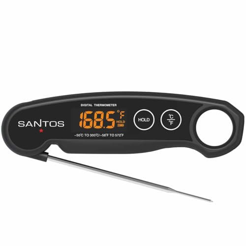 SANTOS Rapid-Read BBQ-Thermometer – Digitales Einstichthermometer mit LED-Display, schneller 1-2 Sek. Messung, Magnet, -50°C bis +300°C