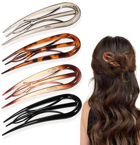 4er Set French Twist Hair Pin, French Hair Pin –10cm U-Form mit 3-fach Innenzähnen, Transparentes Acryl in Trendfarben für Hochsteckfrisuren & Alltagslooks