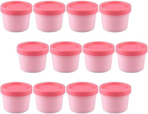 Lot de 12 boîtes à crème glacée en silicone avec couvercles, pour la maison, la cuisine, 100 g (rose)